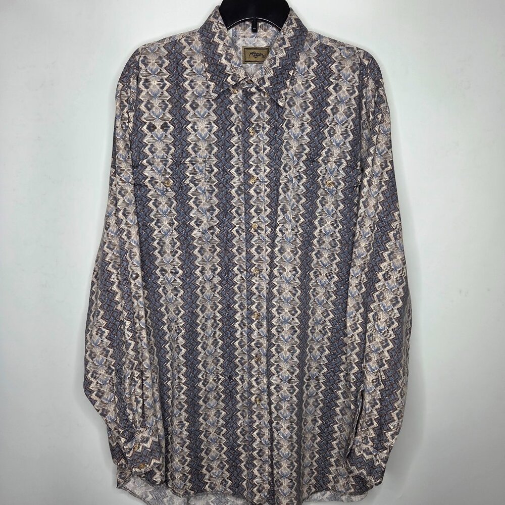 Roper Cowboy Shirt Blue Diamond Argyle 2XT Tall Man Button-Up Western Rodeo